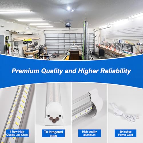XLNYUUI Led Shop Lights,4FT LED Light 50W 6500K 7000LM Led Daylight,Garage Light Linkable Clear Cover Integrated V-Shape for Garage Warehouse Workbench Workshop(2-Pack) - size: 4FT 2PACK