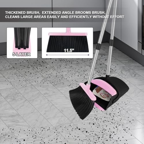 Pink Broom and Dustpan Combo Set, 51" Long Handle Broom - color: Pink