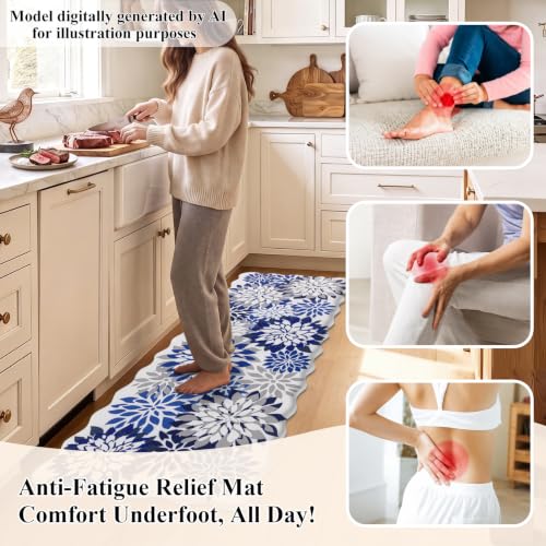 HEBE Anti Fatigue Kitchen Rugs Set of 3, Cushioned Kitchen Mats for Floor - color: Blue/Floral