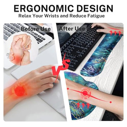 Britimes Keyboard Mouse Pad Set, 4 in 1 Desk Mat Set, Ocean Turtle - color: Turtle Galaxy