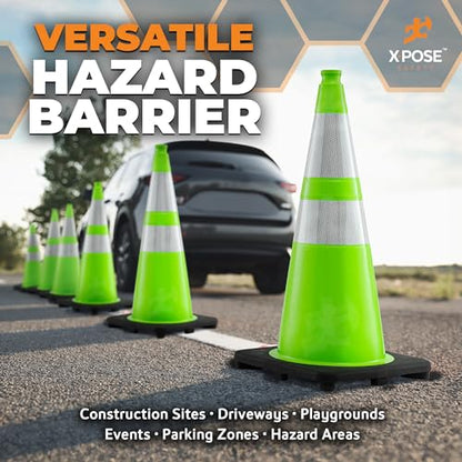 Xpose Safety 28” Lime Green Traffic Cone Dual 6" & 4" Reflective Collar - color: Lime, size: 28" 7lb. Cone