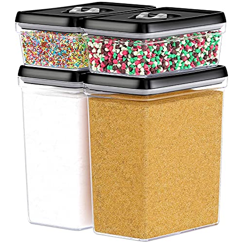 DWËLLZA KITCHEN Large Airtight Food Storage Containers - Clear Plastic Bulk Food Pantry & Kitchen Storage Containers for Flour, Sugar and Baking Supplies 4 Pcs. BPA-Free, Keeps Fresh & Dry (Black) - color: 08 - 3.8 Liters & .8 Liter (Set of 4)