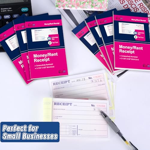 20 Packs Money and Rent Receipt Book, 3-11/32" x 5-5/8" Rent Receipt Books, 2 Part Carbonless for Small Business, Receipt Pad with Consecutive Numbering & Wraparound Cover, 40 Sets per Book - size: 3-11/32" x 5-5/8"-20 PCS, style: Rent Receipt Book Style