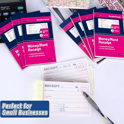 20 Packs Money and Rent Receipt Book, 3-11/32" x 5-5/8" Rent Receipt Books, 2 Part Carbonless for Small Business, Receipt Pad with Consecutive Numbering & Wraparound Cover, 40 Sets per Book - size: 3-11/32" x 5-5/8"-20 PCS, style: Rent Receipt Book Style