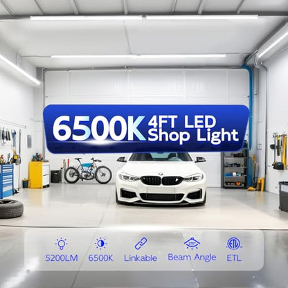 hykolity T8 LED Shop Lights 4FT, 6500K Super Bright White, 40W, 5200LM - size: 4FT
