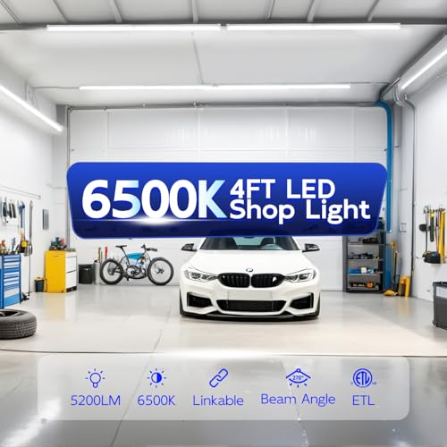 hykolity T8 LED Shop Lights 4FT, 6500K Super Bright White, 40W, 5200LM - size: 4FT