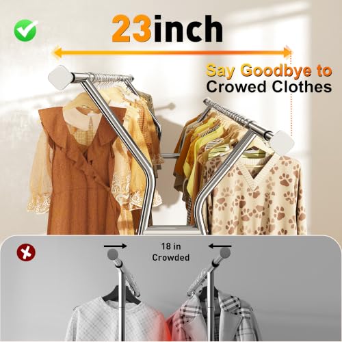 Raybee 630LBS Rolling Clothes Rack, Extendable 42-65" W Clothing Rack - color: Chrome, style: Double Rods