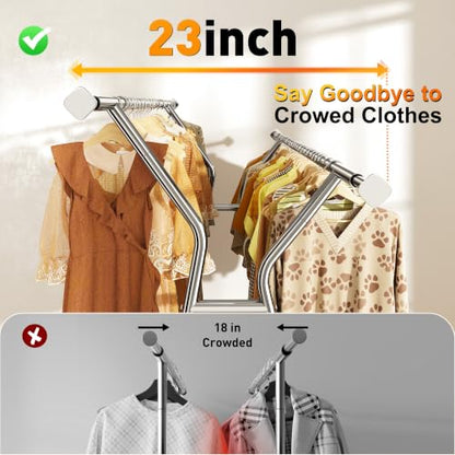 Raybee 630LBS Rolling Clothes Rack, Extendable 42-65" W Clothing Rack - color: Chrome, style: Double Rods