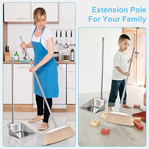 Broom and Dustpan Set for Home, Stainless Steel Broom and Dustpan Set with Long Handle, Heavy Duty Dustpan Broom Set Standing Dust Pan Kitchen and Home Indoor Outdoor Broom - color: Silver Broom and Dustpan Set