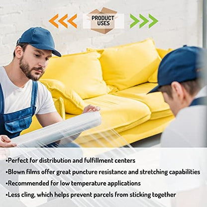 PSBM Blown Stretch Wrap, 4 Rolls 18 Inch x 1500 Feet 80 Gauge Heavy Duty Clear Plastic Wrap Industrial Strength Shrink Film for Moving, Packing & Shipping - size: 18 Inch (80GA), style: 1 Case