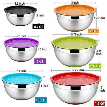 P&P CHEF Stainless Steel Mixing Bowls With Lids, Set of 6, Multicolor - color: Multicolor