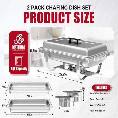 IMACONE Rectangular Chafing Dish Buffet Sets of 2, 8QT - color: Silver, size: 2-Pack