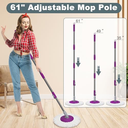 Traditional Large Spin Mop and Bucket, 2 Gal Capacity, Purple - size: Large - 6 Refills- Purple