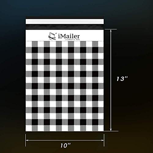 100 Count - 10x13 inch Poly Mailers Black Gingham Plaid Shipping Bags,Mailing Envelope with Self Seal Strip - color: Black Gingham Plaid, size: 10" x 13"