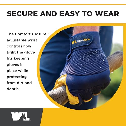 Wells Lamont Men's Leather Palm Work Gloves – HydraHyde Water-Resistant Leather, Flexible Spandex Back, Adjustable Closure - color: Blue, size: Medium