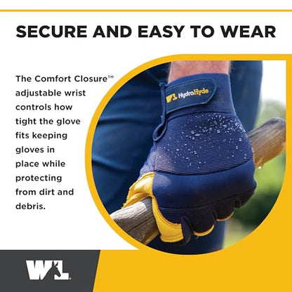 Wells Lamont Men's Leather Palm Work Gloves – HydraHyde Water-Resistant Leather, Flexible Spandex Back, Adjustable Closure - color: Blue, size: X-Large