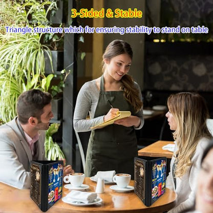 5x7 Inch Table Tent Leather Menu Holder Sign Display Black Menu Covers for Cafes Bars Restaurant 3 sided triangle shape table tent 1 pack - size: 1 pack/5x7 inch/3-side