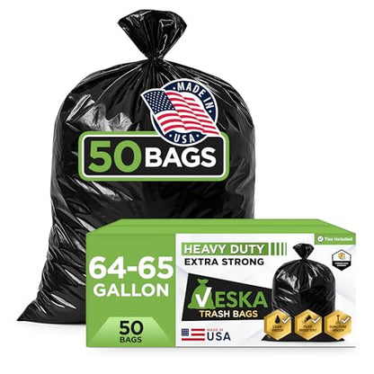 Veska 65 Gallon Trash Bags for Toter, (Value-Pack 50 Count w/Ties) Extra Large 64 Gallon Heavy Duty, 60 Gal Trash Bags Outdoor Garbage Can Liner for CustodiansExtra Large Garbage Bag 70 Gallon - size: 50 Count (Pack of 1)