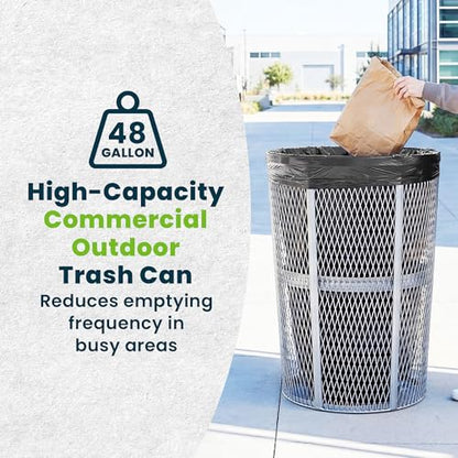 Alpine 48 Gallon Commercial Outdoor Mesh Trash Can – Open Top Weather Resistant Heavy Duty Metal Wire Garbage Receptacle for Parks and City Streets - Silver - color: Silver