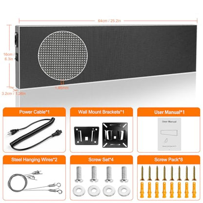 P1.86 Programmable LED Sign for Business, 25.2'' x 6.3'', App Control - size: 25.2" x 6.3" / 640mm