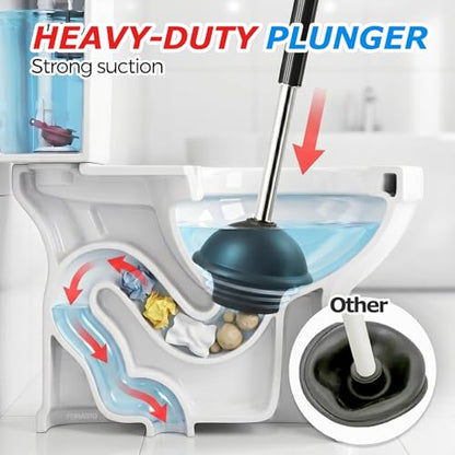 FORASTO 3in1 Stainless Steel Toilet Plunger and Brush Set - Bathroom Tools