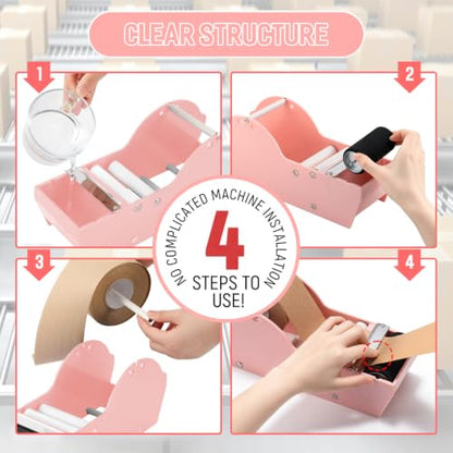 Water-Activated Tape Dispenser, Manual Kraft Gum Tape Dispenser, Light Pink - color: Light Pink