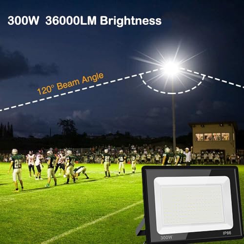 300W LED Flood Light 2 Pack, 5000K Daylight White Floodlights, IP66 - size: 300 W-2 pack