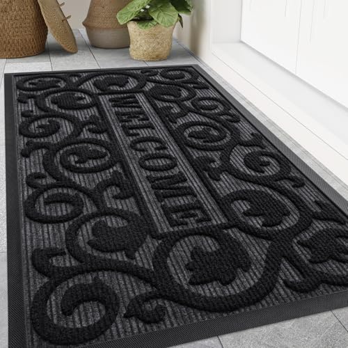 Smiry Front Door Mat Outside Entrance, Low Profile Rubber Doormat, 47x17 - color: Black, size: 47" X 17"