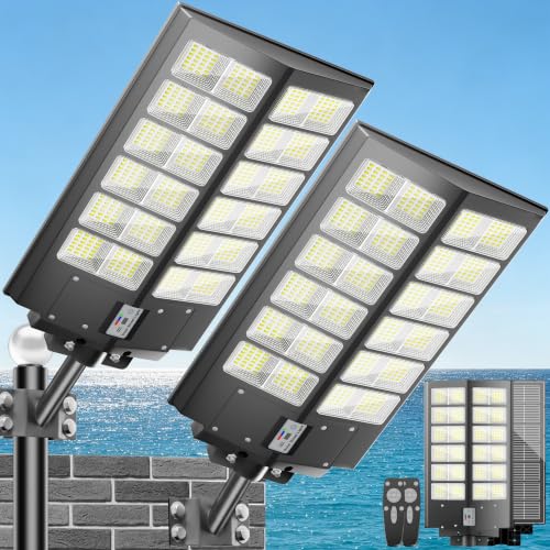 Solar Street Lights Outdoor Waterproof 9000W LED Solar Power Street Light Dusk to Dawn with Mention Sensor Flood Light Large Outdoor Solar Lights for Yard, Entryway Garage - size: L--2PCS