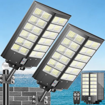 Solar Street Lights Outdoor Waterproof 9000W LED Solar Power Street Light Dusk to Dawn with Mention Sensor Flood Light Large Outdoor Solar Lights for Yard, Entryway Garage - size: L--2PCS