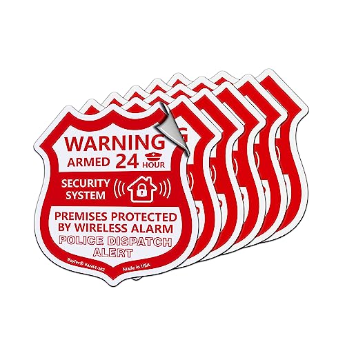 Psyfer® (Fade-Free) 6 Pack - Alarm Security Outdoor UV Waterproof Window Stickers [Made in USA] - color: Red & White