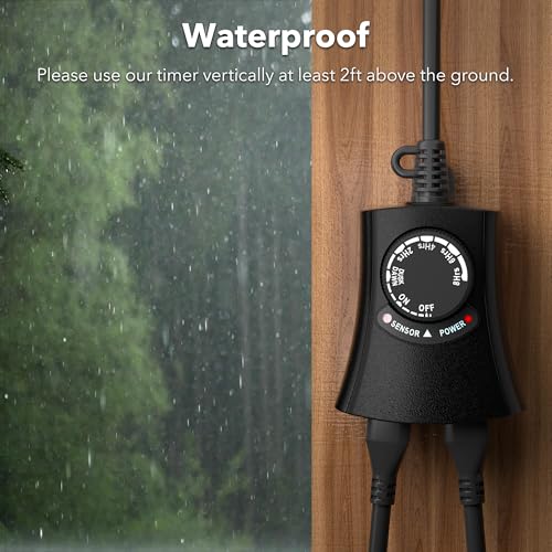 HBN Outdoor Light Timer, Dusk to Dawn Light Sensor Outlet,2 Grounded Outlet - size: 2 Outlets