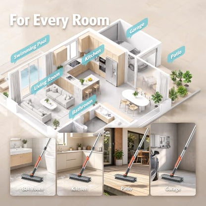 AIR U+ Floor Scrub Brush with Long Handle, 4 in 1 Floor Scrubber & Squeegee - color: Gray