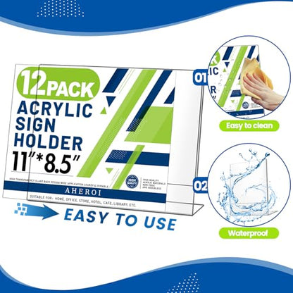 Aheroi Acrylic Sign Holder 8.5x11, Plastic Sign Holder Acrylic Stand 12Pack - color: Horizontal Style 1, size: 11*8.5″-12 Pack
