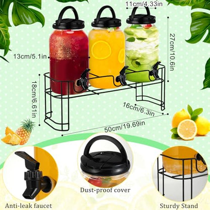 Tanlade 3 Pcs Drink Dispensers with Stand for Parties, 1 Gallon Set, Black - color: Black