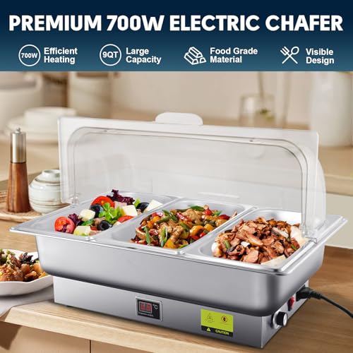 3 x 3QT Electric Chafing Dish with Knob Temperature Control - size: 603-Triple Pan