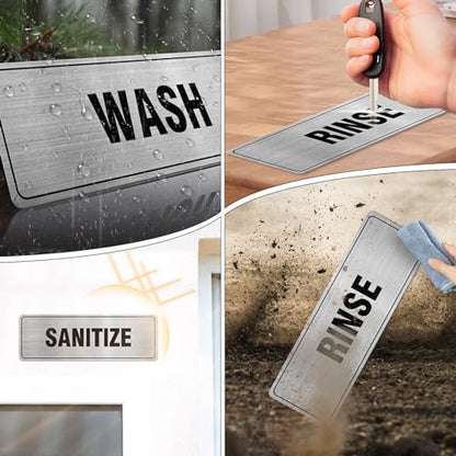 EVQ Wash Rinse Sanitize Sink Sign Aluminum Metal Silver 9 x 3 Inch 3 Pack - color: WASH RINSE SANITIZE - 9"×3"