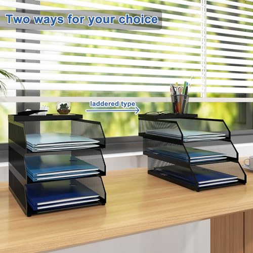 Natwind 3-Tier Stackable Metal Mesh Desk Paper Tray Organizer,Black - color: Black, size: 3 tier