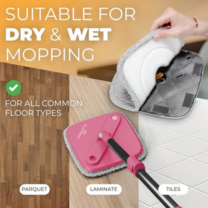 Mop and Bucket Set with Wringer, Dual-Chamber Flat Mop, Pink – ALANBERG - color: Pink