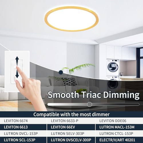 MOONSEA 16 Inch Flush Mount LED Kitchen Ceiling Light Fixture 32W Golden - color: Gold, size: 16 Inch