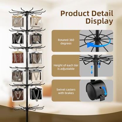 7 Tier Rotating Rack Shelves Retail Display Stand,Jewelry Keyring Socking Hats,Movable Shop Spinner for Toys Show,Adjustable height,retail display racks For Store Display,Black