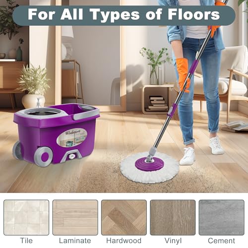 Traditional Large Spin Mop and Bucket, 2 Gal Capacity, Purple - size: Large - 6 Refills- Purple