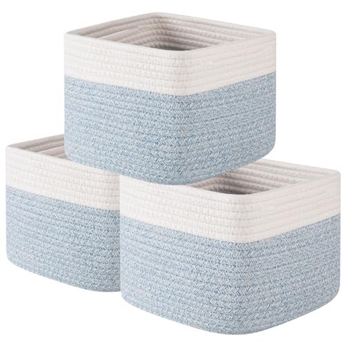 OIAHOMY 3 PACK Cube Storage Bins Storage Baskets Shelf Bins Blue&White - color: Blue&White
