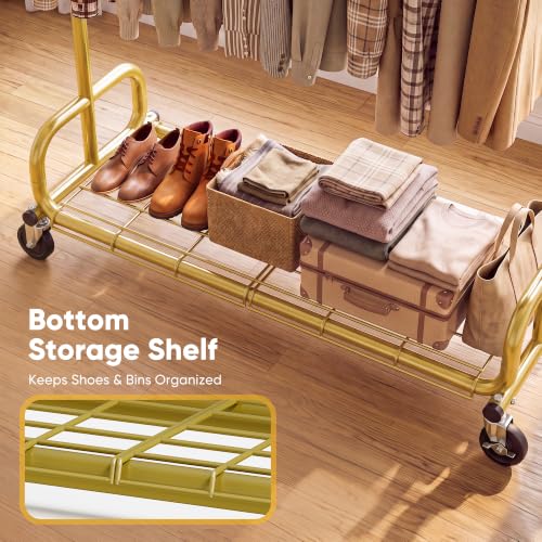 HOKEEPER Clothes Rack 450LBS Adjustable Garment Rack with Wheels, Gold - color: Gold