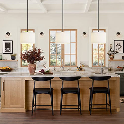 Electro bp;9" Dia White Linen Drum Shade Hanging Pendant Light Fixture with Black Pole Kit,E26,Hardwired,2-Pack; - color: Black 2-Pack Pendant