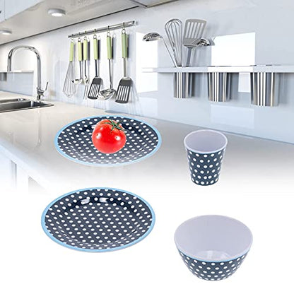 Dark Blue Dot Melamine Dinnerware Set – Cups, Salad Bowls & Plates for Home, Restaurant, Hotel Use