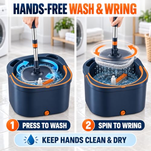 Spin Mop and Bucket Set, Mop Bucket with Separate Dirty/Clean Water System