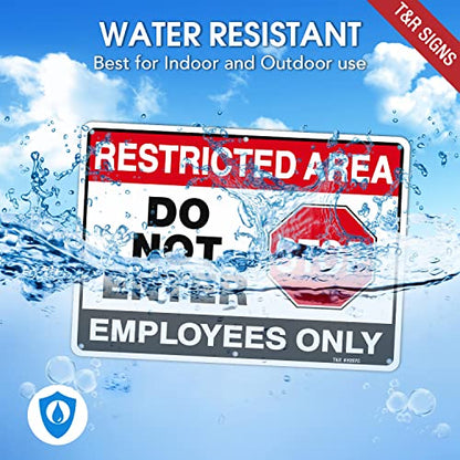 T&R Large Restricted Area Do Not Enter Employees Only Sign - 4 Pack - 14 x 10 Inches Rust Free .040 Aluminum - UV Protected, Waterproof, Weatherproof and Fade Resistant - 6 Pre-drilled Holes - color: Black & Red - 14" x 10" - 4 Pack