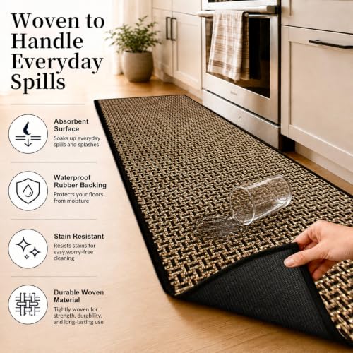 eqivei Kitchen Runner Rug, 24" x 59", Non-Slip Washable Kitchen Floor Mat - color: Black Gold