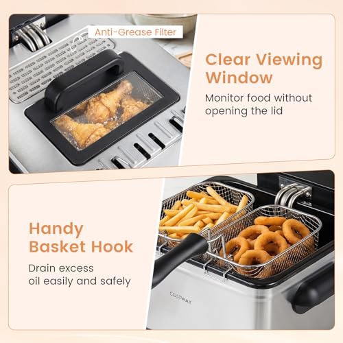 COSTWAY Deep Fryer w/Touch Screen, 5.3-Qt/5L Electric Fryer, 1700W, Silver - color: Silver, size: 5.3 Qt (5 L)